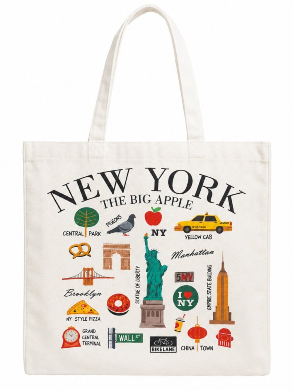 New York The Big Apple Canvas Tote Bag, NYC Graphic Shopping Shoulder Bag